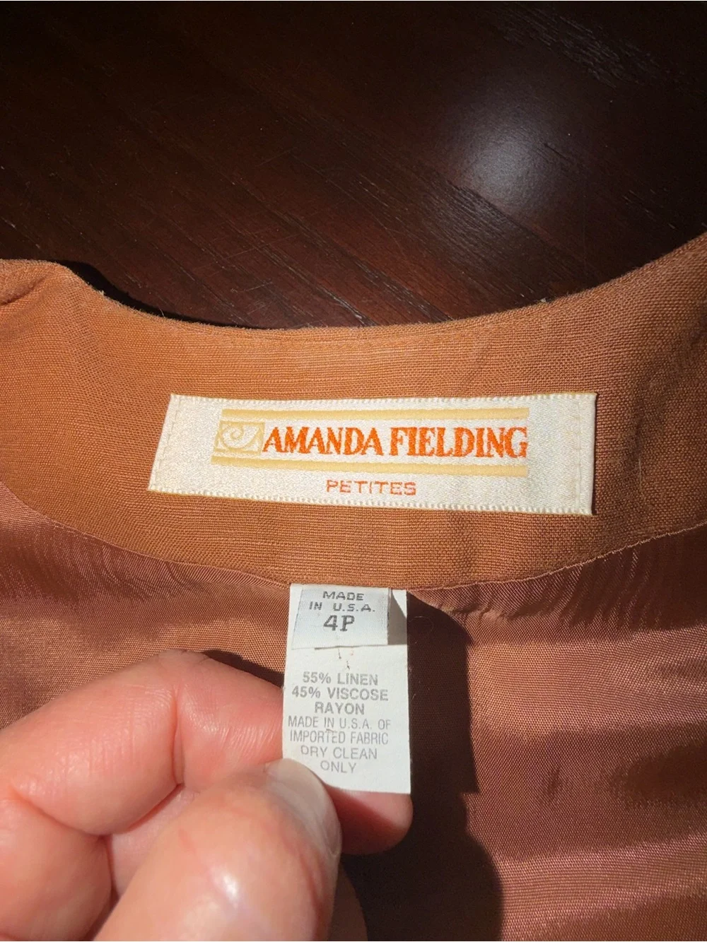 Vintage Amanda Fielding Petites Linen-Blend Skirt Suit - Toffee Brown 4P/10P Mix